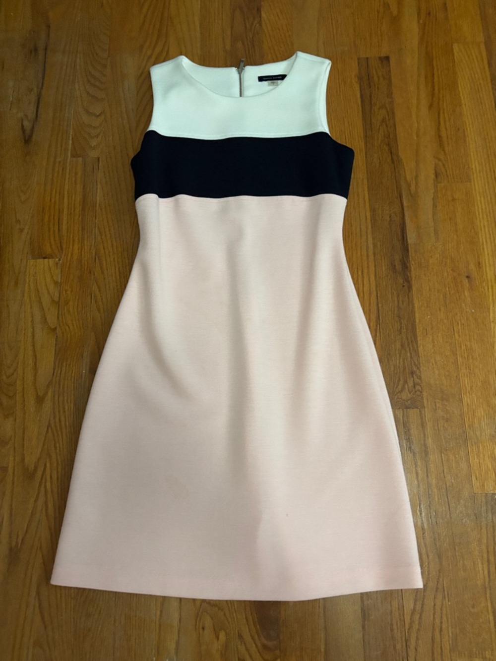 Tommy Hilfiger Sleeveless Colorblock Mini Dress in White, Black & Light Pink